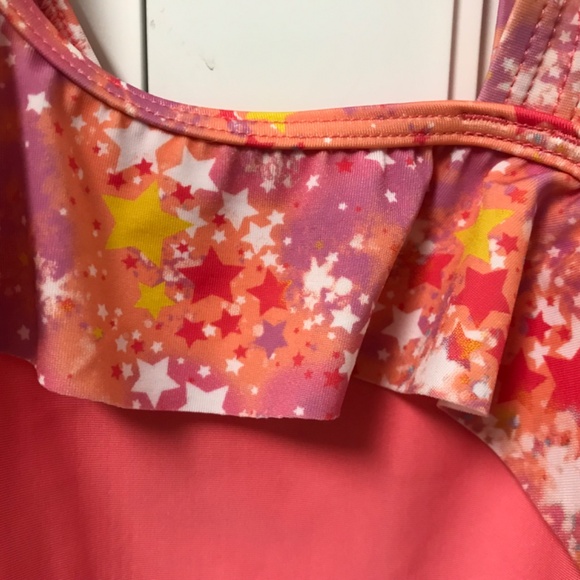 Speedo Girls  One Piece Swimsuit Coral Pink with Star Ruffle Size 6 NWOT - Picture 4 of 9